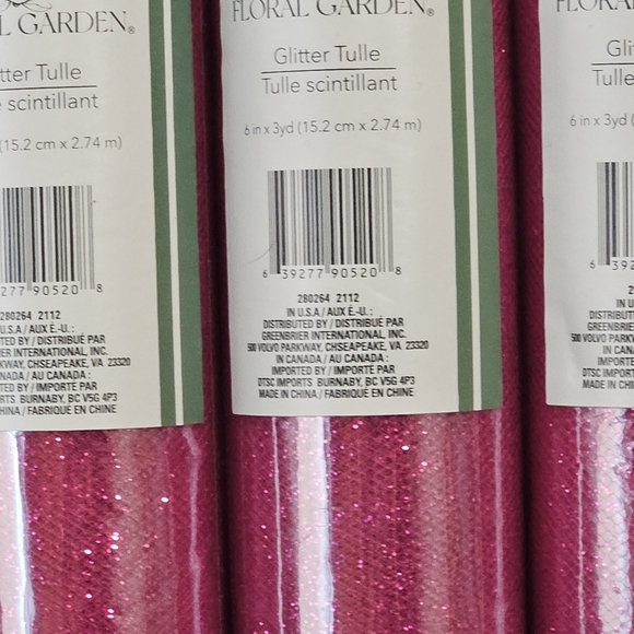 NEW! Floral Garden Pink Glitter Tulle 6 in x 3 yds - 5 Pieces DIY CRAFT Wedding - Picture 3 of 5